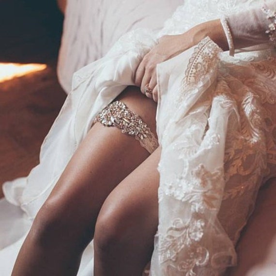 Wedding Garter and Toss Garter-Crystal Rhinestones with Silver Crystal Details Wedding Garter Set Ivory Wedding Garter