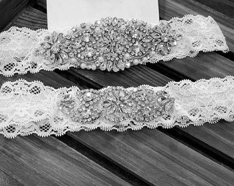 Sale -Wedding Garter and Toss Garter-Crystal Rhinestone - Non-Slip Wedding Garter Set - Style G37000CR