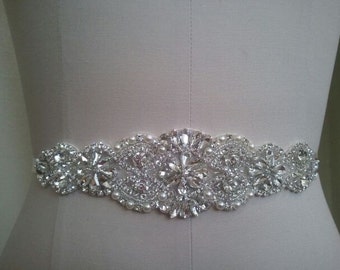 Wedding Belt, Bridal Belt, Sash Belt, Crystal Rhinestone & Off White Pearls  - Style B200099L