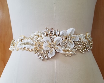 SALE - Wedding Belt, Bridal Belt, Sash Belt, Crystal Rhinestones with Gold Setting/Frame -  Style B232821G