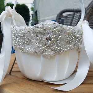 SALE Wedding Flower Basket, Flower Girl Basket, Rhinestone Flower Basket Style BK855 image 1