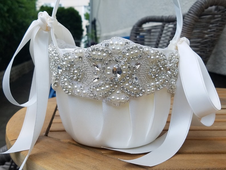 SALE Wedding Flower Basket, Flower Girl Basket, Rhinestone Flower Basket Style BK855 image 1