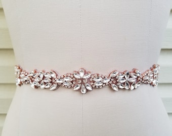 SALE - Wedding Belt, Bridal Belt, Sash Belt, Crystal Rhinestones with Rose Gold Setting - Style B38105RG
