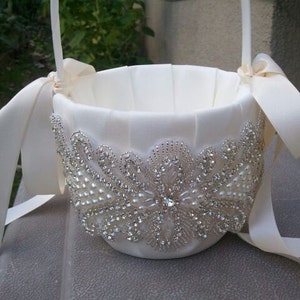 Wedding Flower Basket, Flower Girl Basket, Rhinestone/Pearl Flower Basket  - Style BK1008