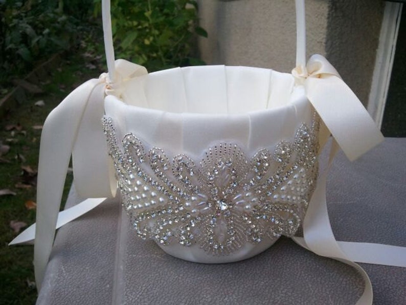 Wedding Flower Basket Flower Girl Basket Rhinestone/pearl Etsy