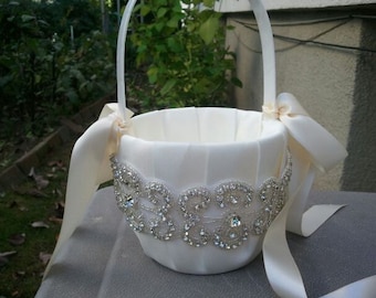 Wedding Flower Basket, Flower Girl Basket, Rhinestone Flower Basket  - Style BK1009