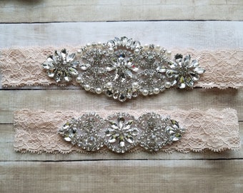 Sale -Wedding Garter and Toss Garter-Crystal Rhinestone Garter Set  - Style G28822N