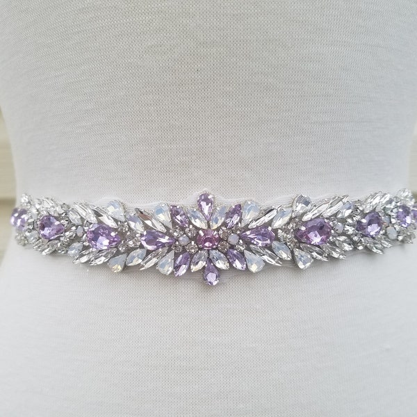 Ceinture de mariage, ceinture de mariée, ceinture ceinture, strass en cristal de couleur claire et lilas - Style B23800LIL