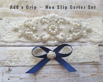 SALE - Wedding Garter, Bridal Garter, Garter Set - Crystal Rhinestone & Pearls - Style G8001NV