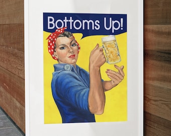 Rosie the Riveter Bar Poster - Funny Craft Beer Art, Retro Man Cave Decor