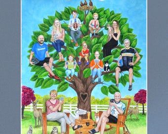 Personalized 50th Anniversary Family Tree Watercolor Painting – Golden Anniversary Gift