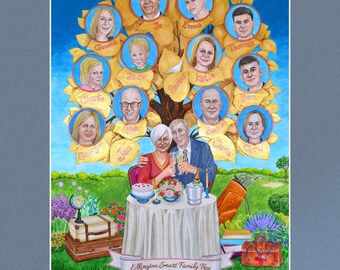 Personalized 50th Anniversary Family Tree Watercolor Painting – Golden Anniversary Gift