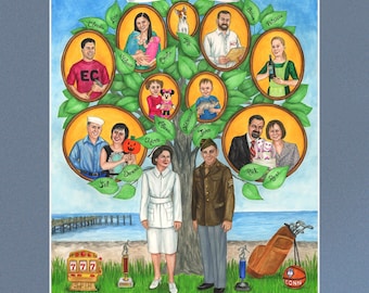 Personalized 50th Anniversary Family Tree Watercolor Painting