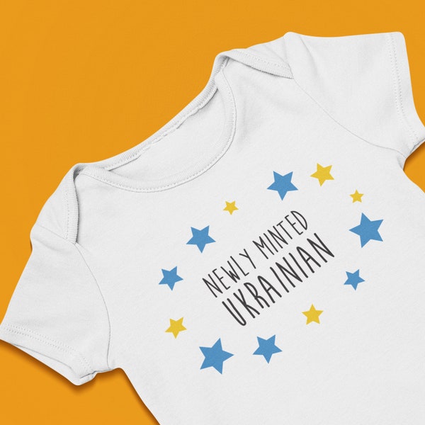 Ukrainian Onesie® for boys and girls. Newly Minted Ukrainian Baby Short Sleeve Onesie®. Ukrainian baby shower gift. Ukrainian new baby gifts