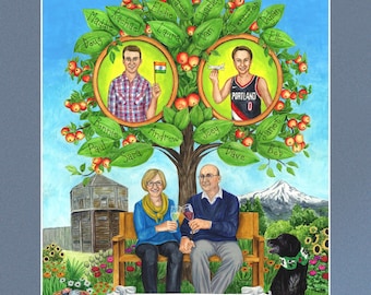 Personalized 50th Birthday Family Tree Painting – Custom Watercolor Portrait