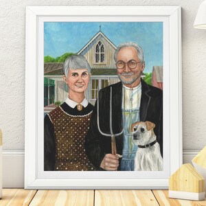 Custom American Gothic Painting - Funny 30th, 40th, 50th Anniversary Gift for Parents - Personalized Watercolor Portrait - Fun unique gift