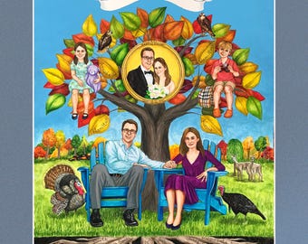 Personalized Family Tree Painting – 10th Anniversary Gift, Custom Watercolor Keepsake