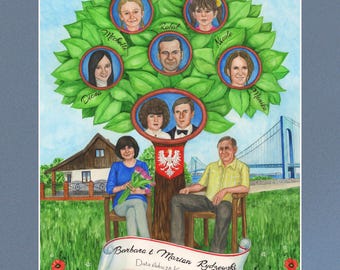 Personalized Family Tree Painting - 60th Birthday Gift, Custom Watercolor Keepsake