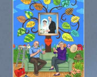Personalized 80th Birthday Family Tree Painting, Meaningful Keepsake Gift