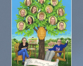 Personalized Family Tree Painting – Hand-Painted Portrait Art