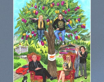 Personalized Family Tree Watercolor Painting - Custom Couple Portrait