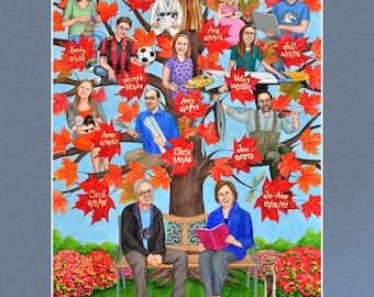 Personalized 40th Anniversary Family Tree Watercolor Painting – Ruby Anniversary Gift