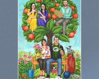 Personalized 30th Anniversary Family Tree Watercolor Painting – Custom Portrait Keepsake