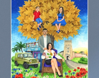 Personalized 40th Birthday Family Tree Watercolor Painting
