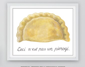 Funny Pierogi Art Print – Ukrainian Kitchen Decor, Magritte Tribute