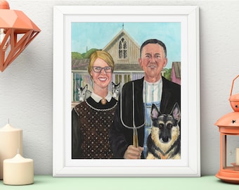 Personalized American Gothic Portrait – Funny Custom Couple Anniversary Gift