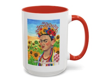 Ukrainian Frida Kahlo Coffee Mug – Vyshyvanka, Sunflower Art