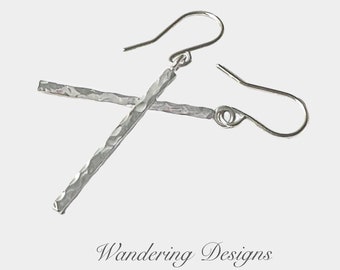 Sterling Silver Stick Earrings, Hammered, Dangle, Modern, Minimalist, Handmade, Wandering Designs, Textured Earrings, Drop Earrings
