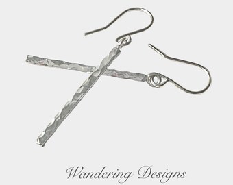 Hammered Sterling Silver Stick Earrings: Modern Dangle Drop Earrings