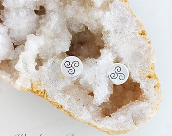 Handmade Sterling Silver Stamped Post Earrings: Triskele Design