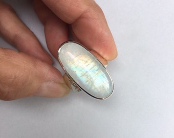 Hammered Sterling Silver Moonstone Ring - Size 9.5