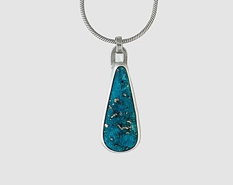 Kingman Turquoise Pendant, Sterling Silver Necklace, Silversmith, Wandering Designs, Turquoise with Pyrite, Handmade, Silversmith, Gemstone