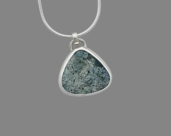 Moss Agate Sterling Silver Necklace: Handmade Artisan Gemstone Pendant