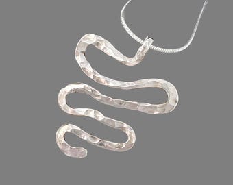 Hammered Sterling Silver Pendant Necklace: Abstract Artisan Jewelry