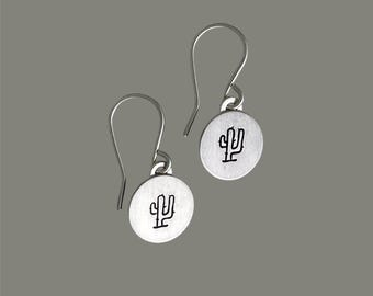 Stamped Cactus Sterling Silver Earrings: Southwestern Dangle Jewelry