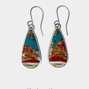 Orange Mohave Turquoise Earrings, Handmade, Wandering Designs, Dangle, Silversmith, Turquoise Earrings, Artisan, Sterling Silver, Artisan image 4