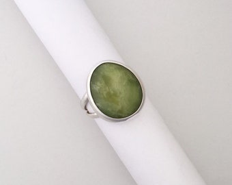 Serpentine Ring, Sterling Silver, Wandering Designs, Handmade, Silversmith, Artisan Jewelry, Green Jewelry, Metalsmith, Size 6.5, Gemstone