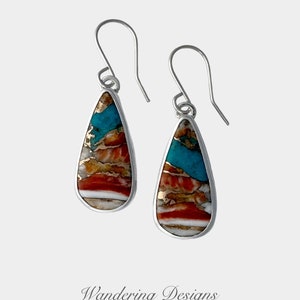 Orange Mohave Turquoise Earrings, Handmade, Wandering Designs, Dangle, Silversmith, Turquoise Earrings, Artisan, Sterling Silver, Artisan image 2