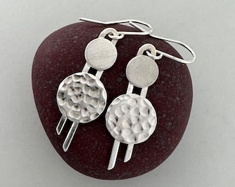 Hammered Sterling Silver Dangle Earrings: Artisan Textured Jewelry