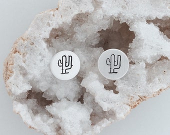 Hand Stamped Sterling Silver Cactus Post Earrings: Southwestern Jewelry