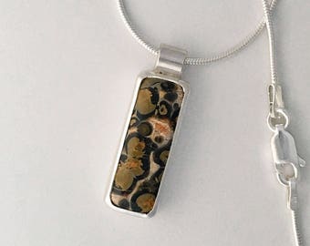 Leopard Skin Jasper Necklace, Sterling Jewelry, Pendant, Wandering Designs, Silversmith, Statement, Handmade, Gemstone, Artisan Jewelry