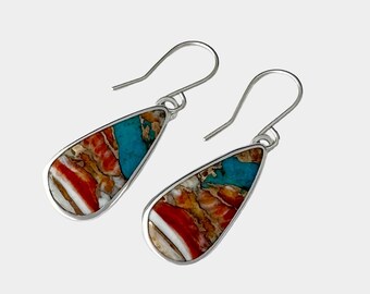 Handmade Orange Mohave Turquoise Earrings: Sterling Silver Dangle