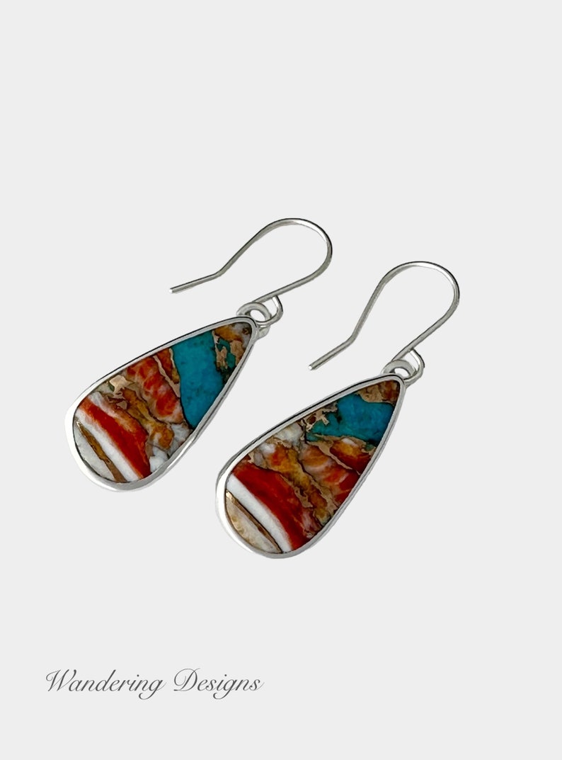 Orange Mohave Turquoise Earrings, Handmade, Wandering Designs, Dangle, Silversmith, Turquoise Earrings, Artisan, Sterling Silver, Artisan image 1