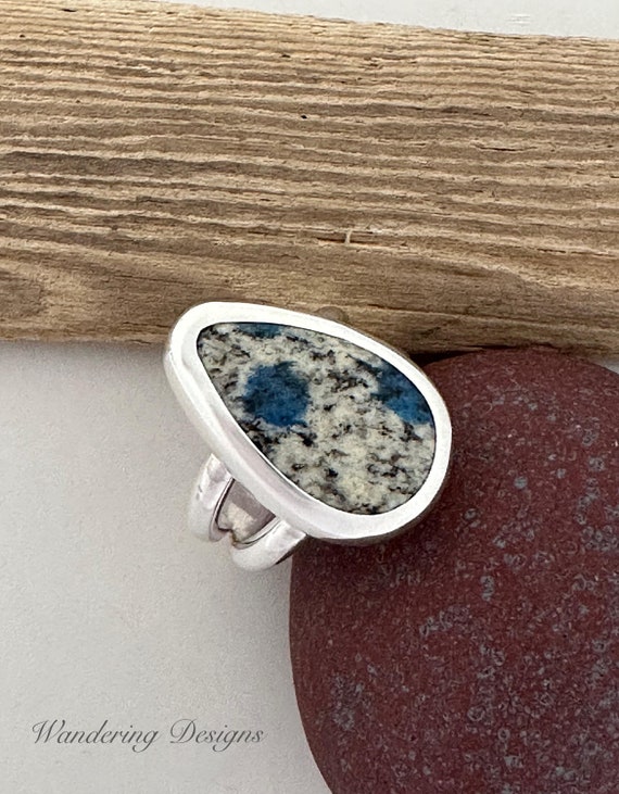 K2 Jasper Sterling Silver Ring: Artisan Tear Drop Statement Ring, Size 9