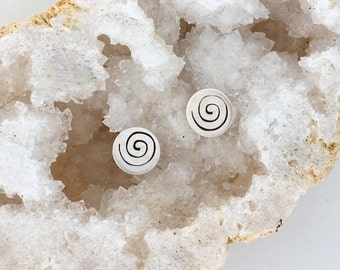 Hand Stamped Sterling Silver Swirl Post Earrings