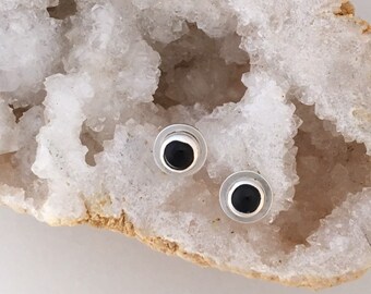 Handmade Black Onyx Sterling Silver Stud Earrings - 7mm